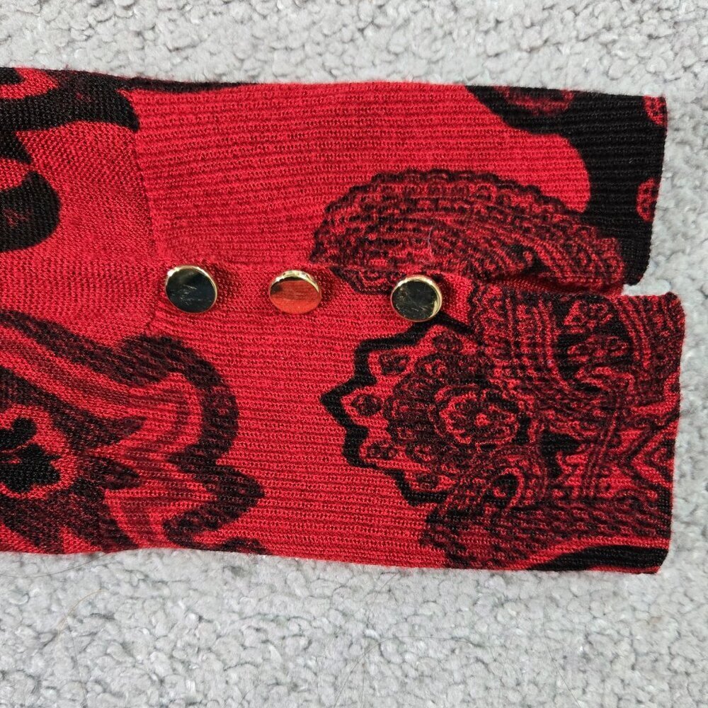 Chico's Red Black Floral Paisley Mock Neck Back Zip Lightweight Sweater Boho - Picture 9 of 9